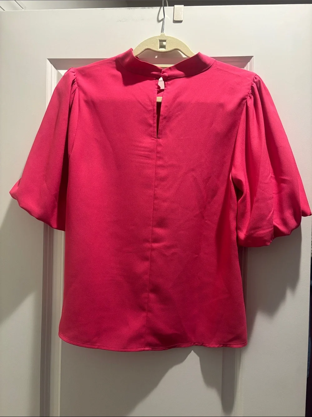 LOFT Hot Pink Twist-Front Puff Sleeve Blouse
